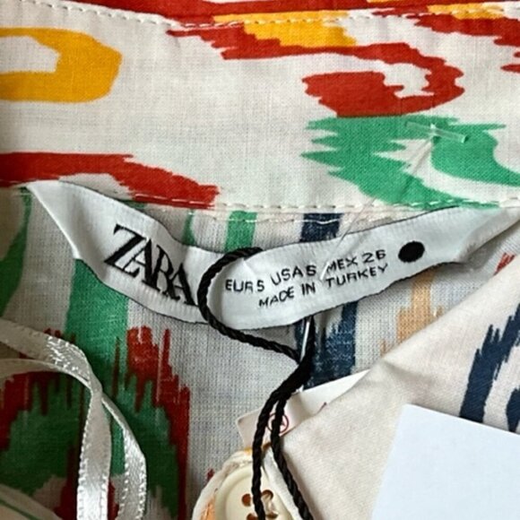 ZARA NWT The Melinda Midi Oyster White Printed Shirt Dress With Belt Size Small - Picture 13 of 15